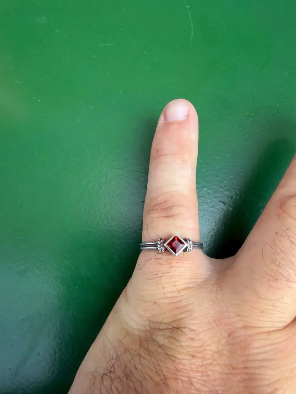 Sterling Silver 925 Square Cut Garnet Ring with Rope Texture Details